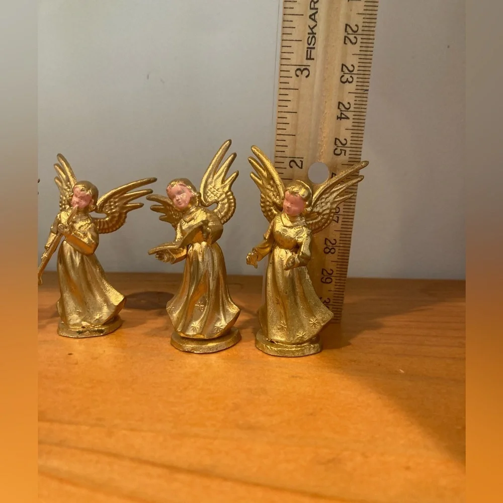 Vtg Set 8 Angel Cherub Instrument Musicians Gold Christmas Ornaments Hong Kong